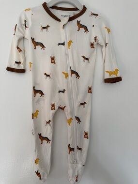 Kyte Baby Cream Dog-Print Zipper Footed One-Piece size 3-6m